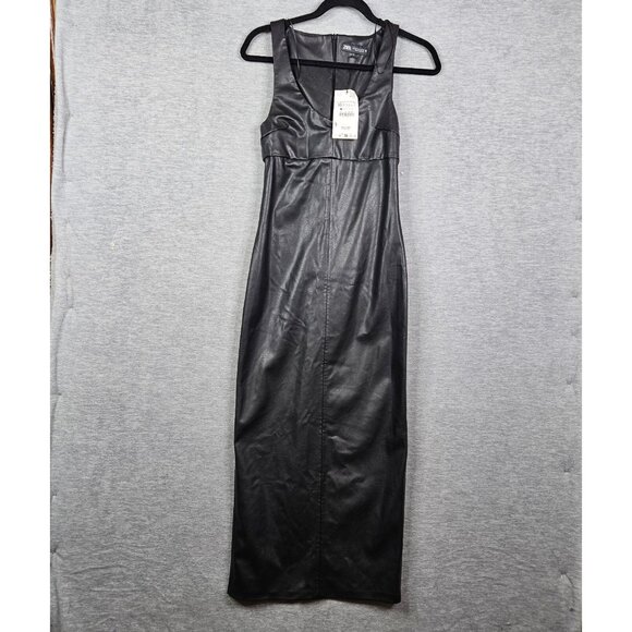 Zara Dresses & Skirts - Zara Faux Leather Sleeveless Midi Dress With Back Zip Closure Women's Sz XS NEW